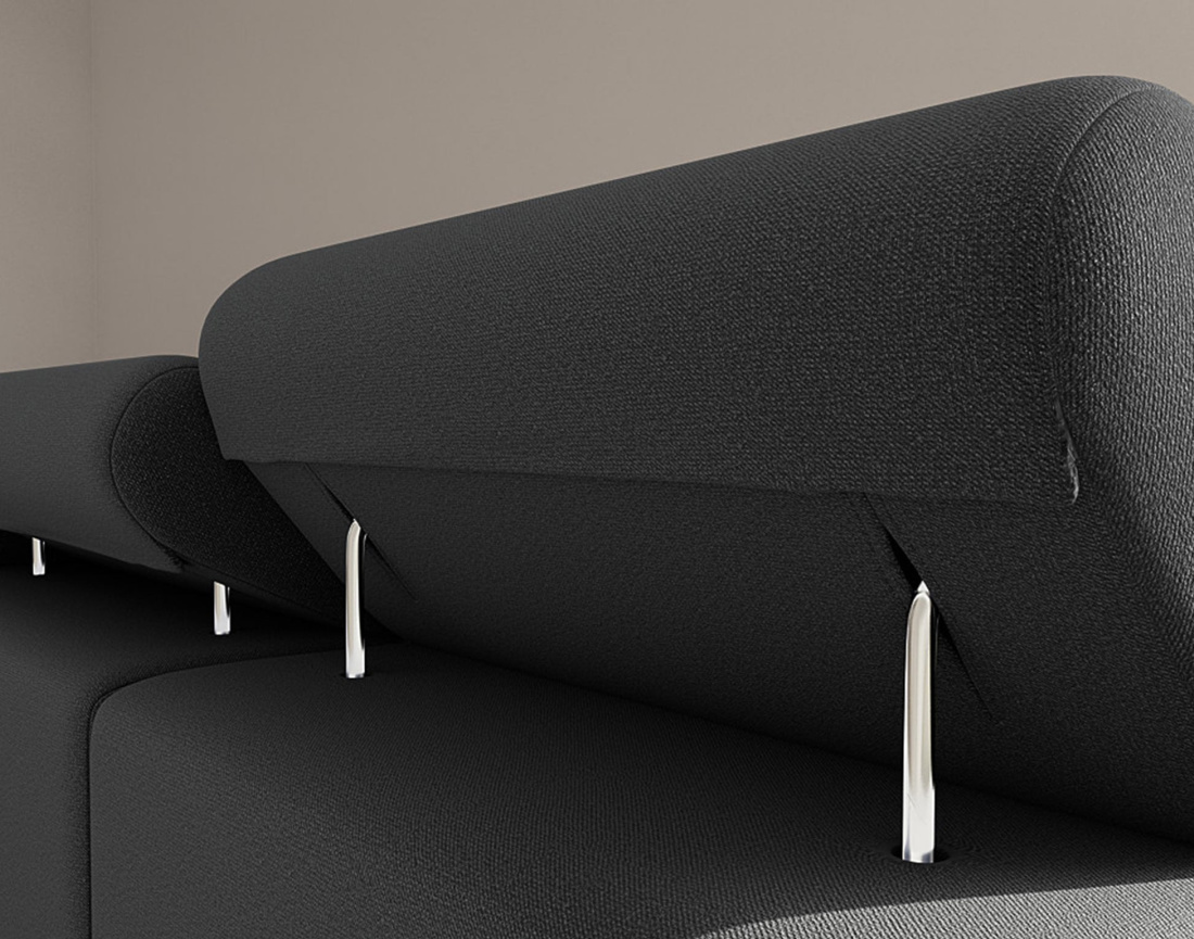 Canapé d'angle gauche 6 places convertible avec coffre et têtières réglables en velours Pablo