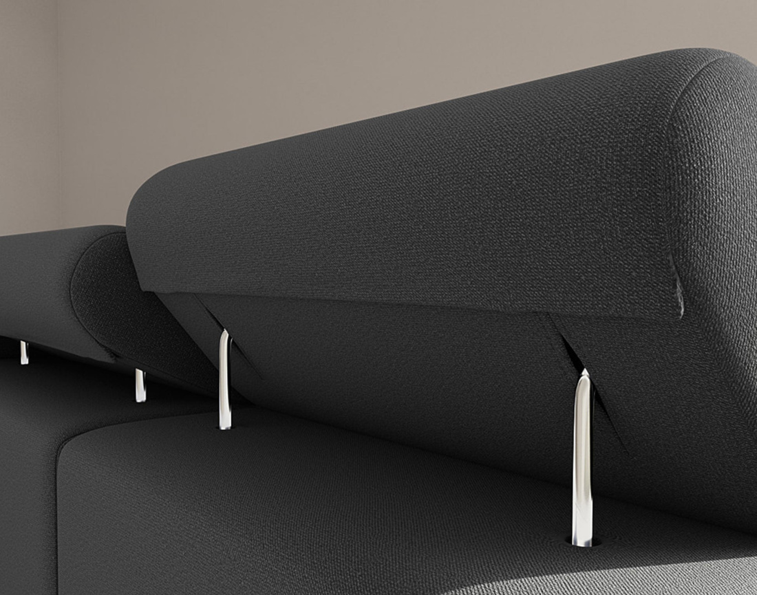 Canapé d'angle gauche 6 places convertible avec coffre et têtières réglables en velours Pablo