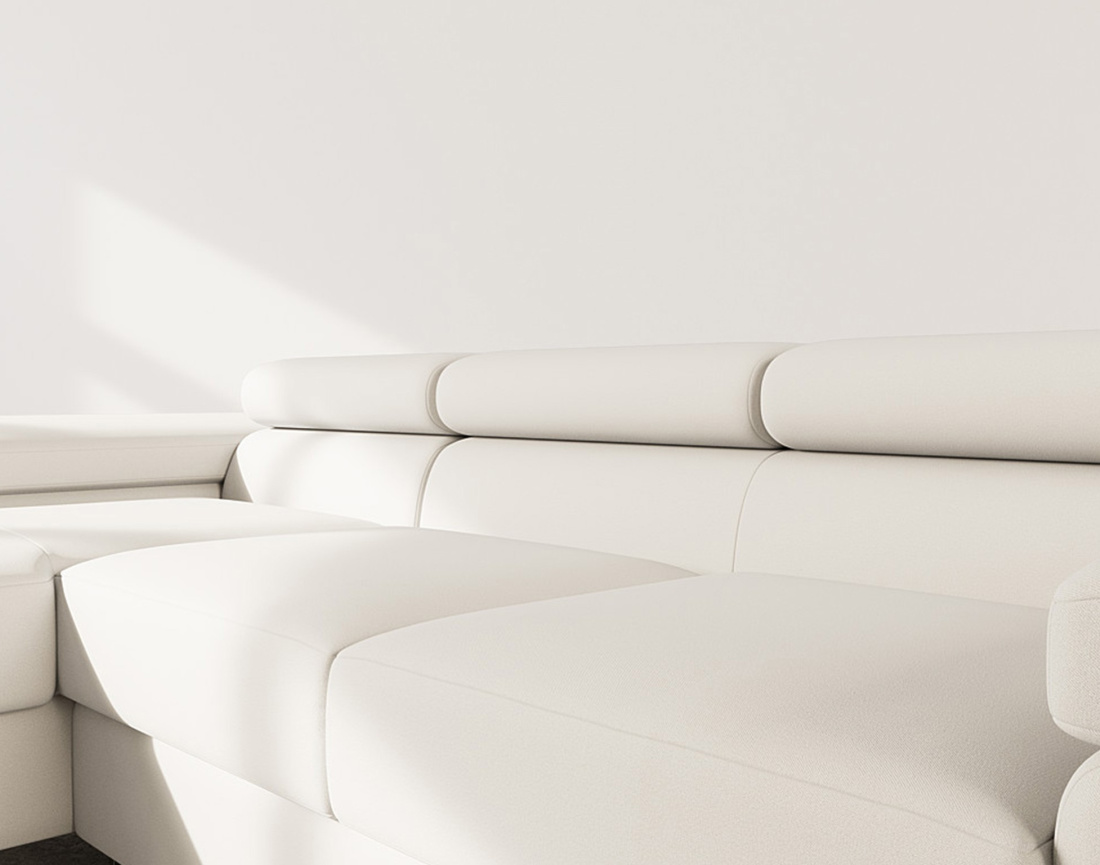 Canapé d'angle gauche 6 places convertible avec coffre et têtières réglables en velours Pablo