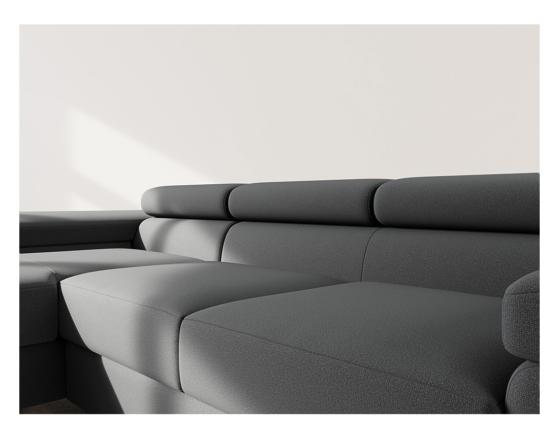 Canapé d'angle gauche 6 places convertible avec coffre et têtières réglables en velours Pablo