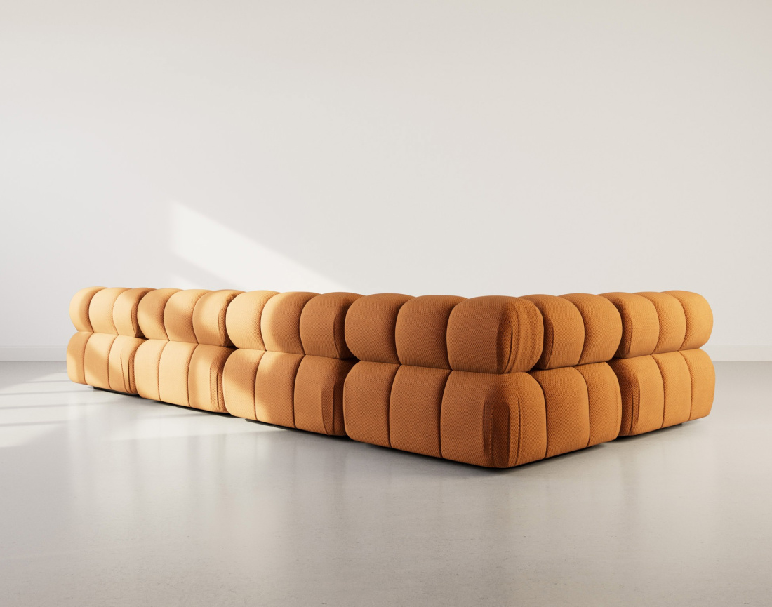 Canapé panoramique modulable d'angle gauche 7 places en velours texturé Ruby