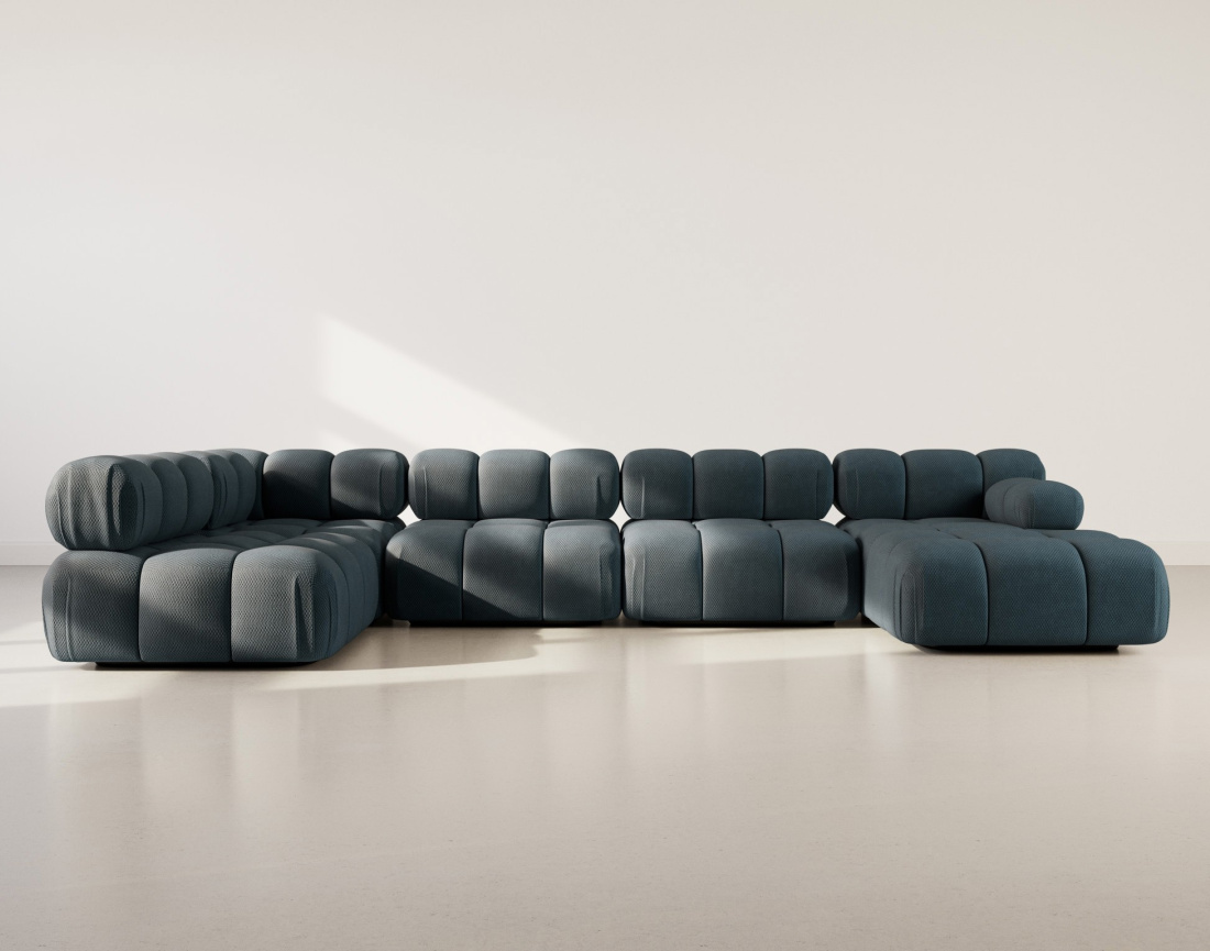 Canapé panoramique modulable d'angle gauche 7 places en velours texturé Ruby