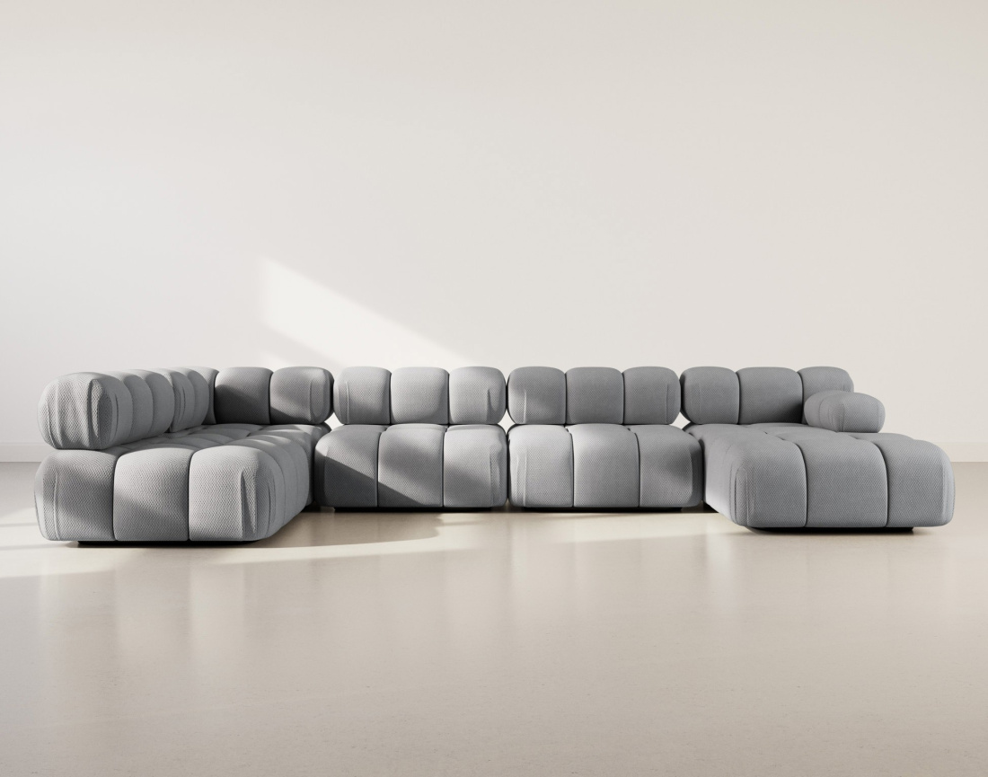 Canapé panoramique modulable d'angle gauche 7 places en velours texturé Ruby