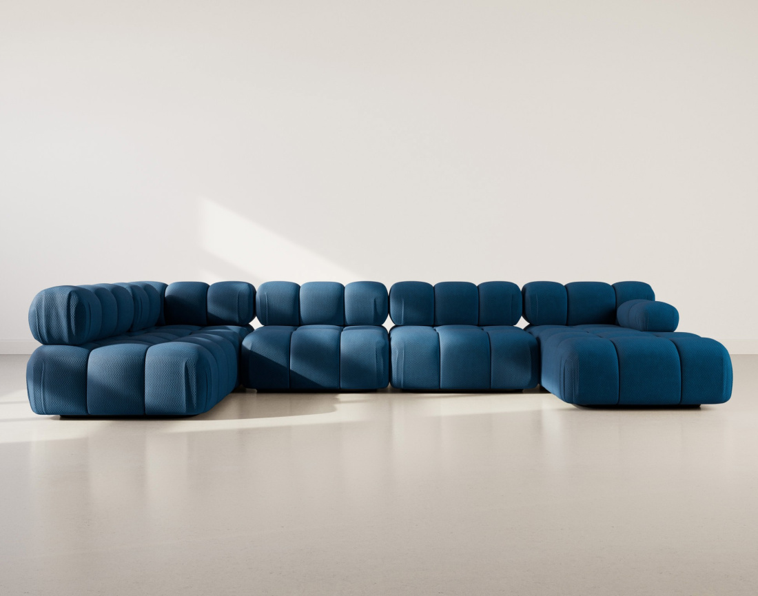 Canapé panoramique modulable d'angle gauche 7 places en velours texturé Ruby