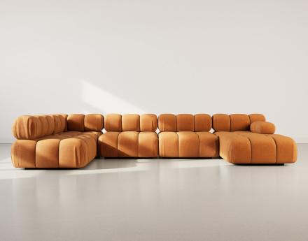 Canapé panoramique modulable d'angle gauche 7 places en velours texturé Ruby