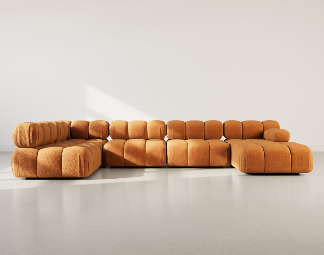 Canapé panoramique modulable d'angle gauche 7 places en velours texturé Ruby