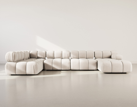 Canapé panoramique modulable d'angle gauche 7 places en velours texturé Ruby