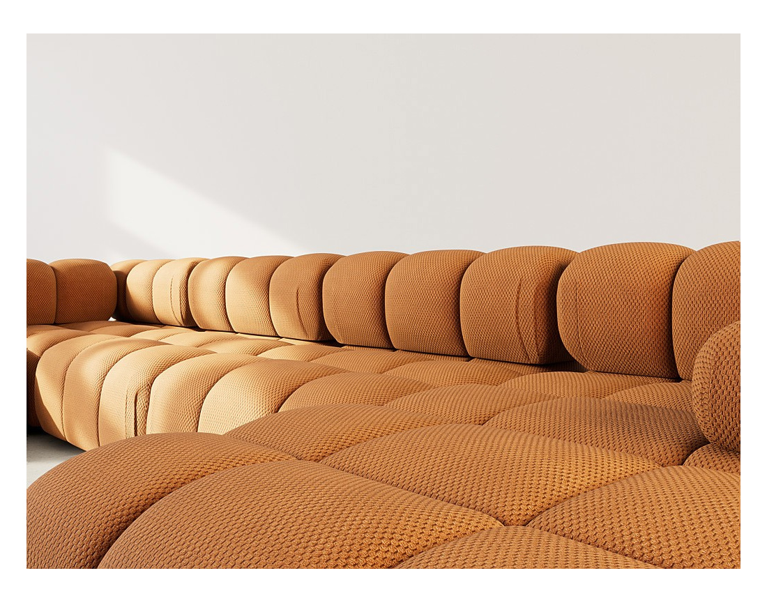 Canapé panoramique modulable d'angle gauche 7 places en velours texturé Ruby