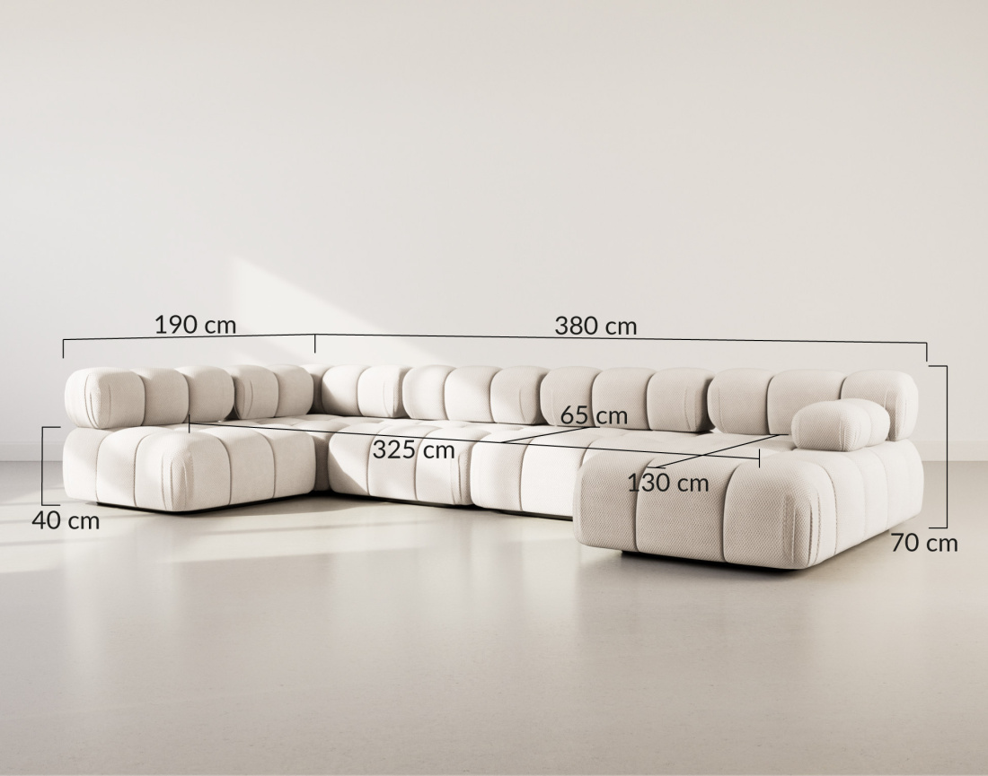 Canapé panoramique modulable d'angle gauche 7 places en velours texturé Ruby