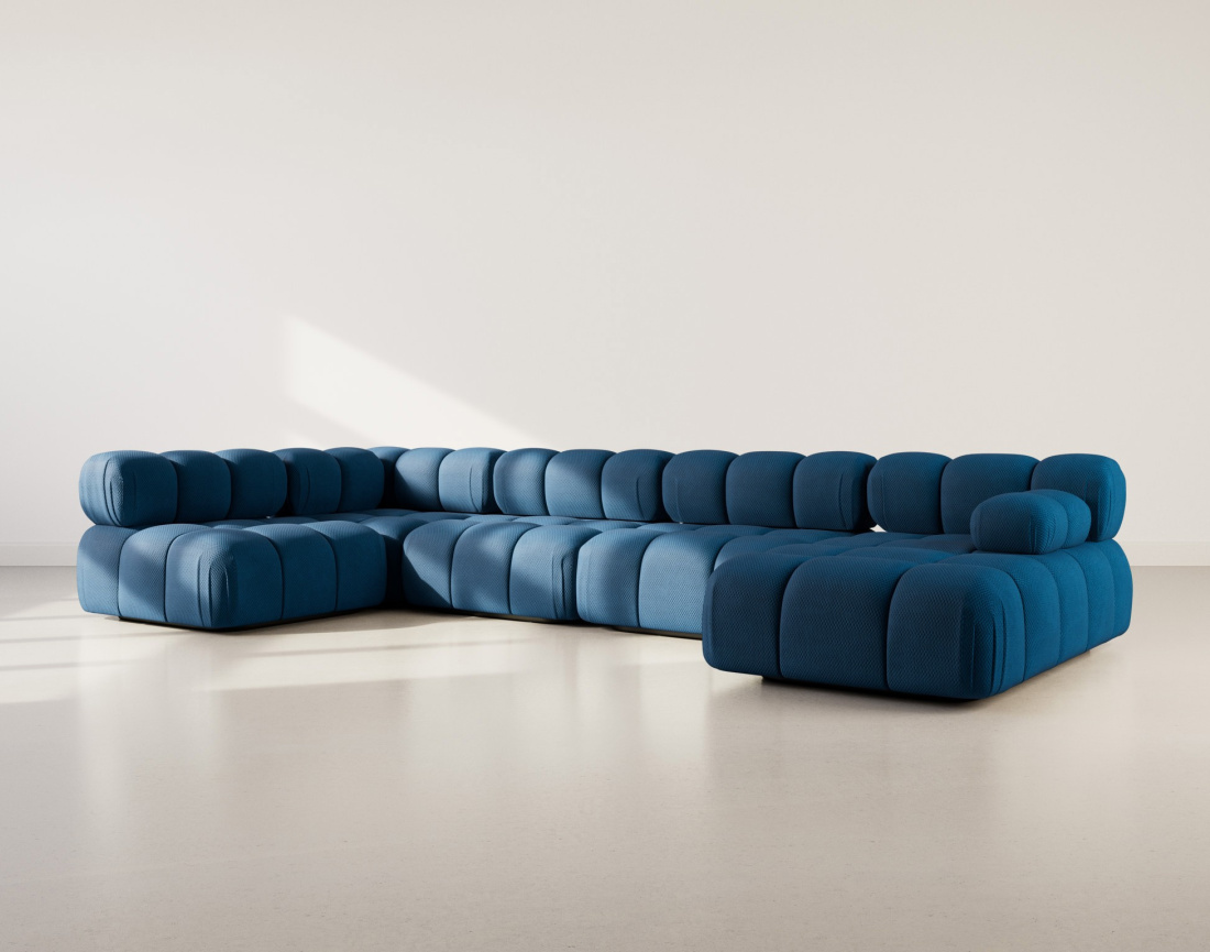 Canapé panoramique modulable d'angle gauche 7 places en velours texturé Ruby