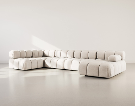 Canapé panoramique modulable d'angle gauche 7 places en velours texturé Ruby