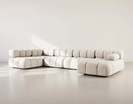 Canapé panoramique modulable d'angle gauche 7 places en velours texturé Ruby