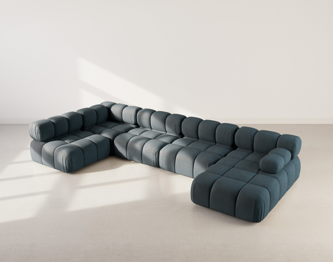 Canapé panoramique modulable d'angle gauche 7 places en velours texturé Ruby