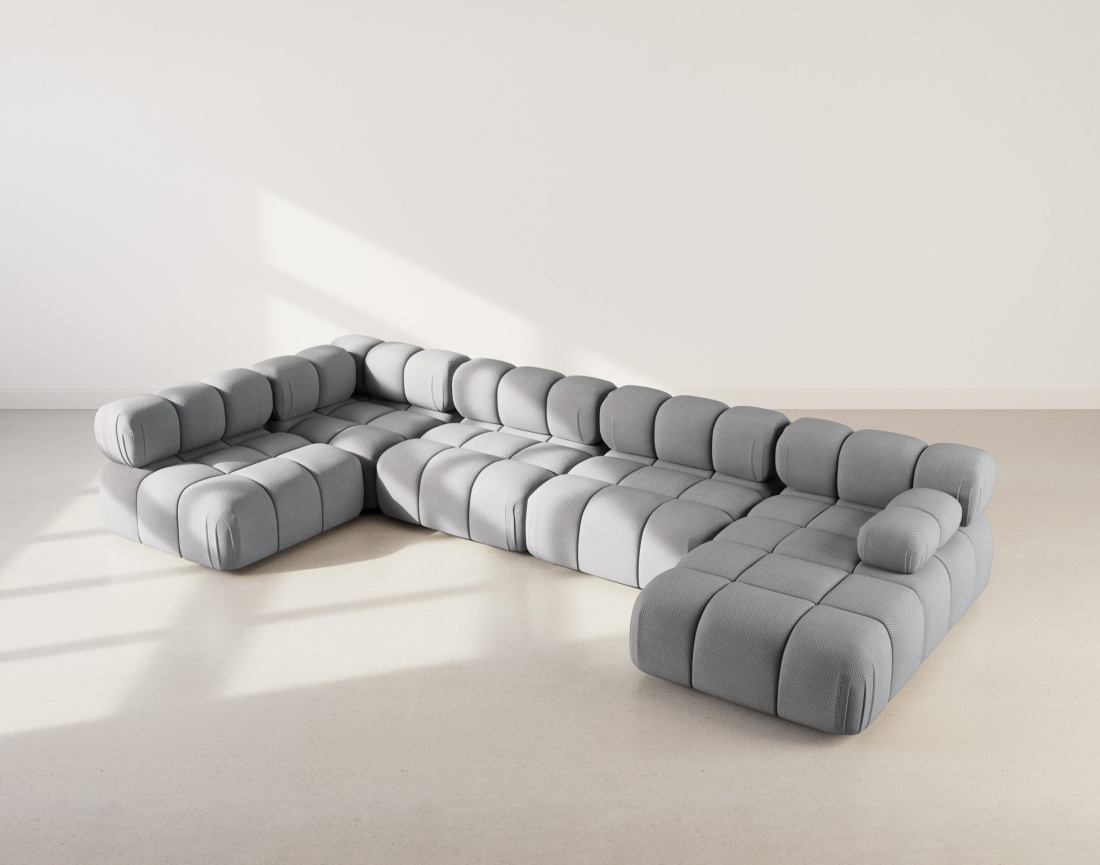 Canapé panoramique modulable d'angle gauche 7 places en velours texturé Ruby