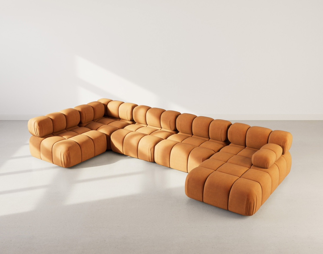 Canapé panoramique modulable d'angle gauche 7 places en velours texturé Ruby