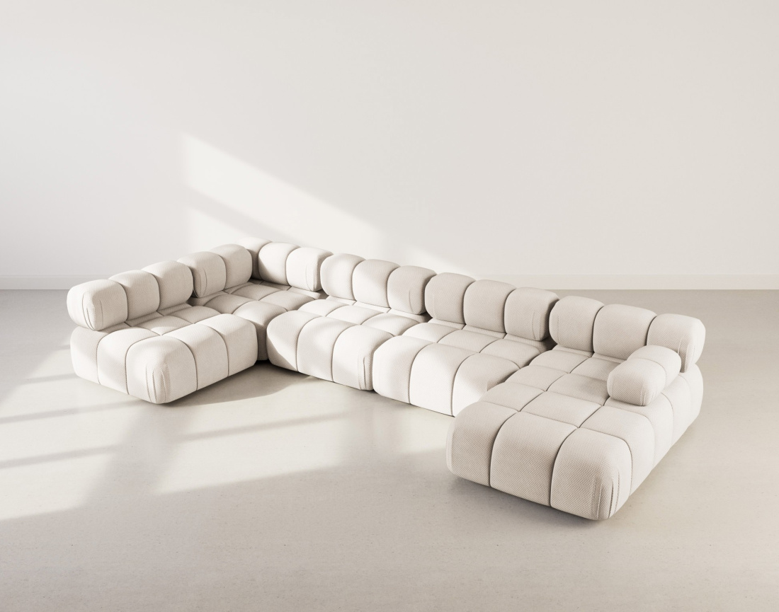 Canapé panoramique modulable d'angle gauche 7 places en velours texturé Ruby