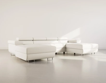 Canapé panoramique en U 7 places convertible avec coffres et têtières réglables en velours Pablo