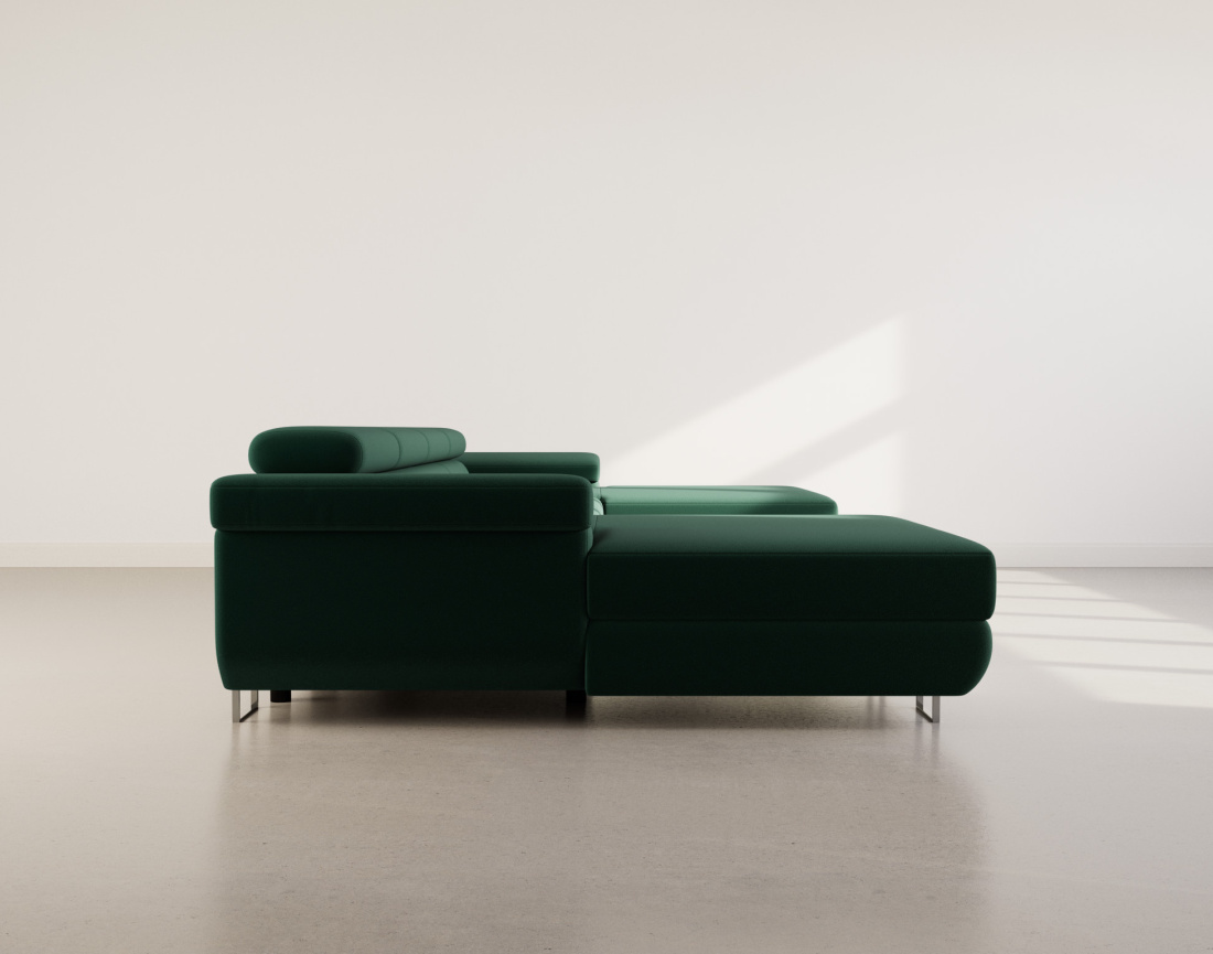 Canapé panoramique en U 7 places convertible avec coffres et têtières réglables en velours Pablo