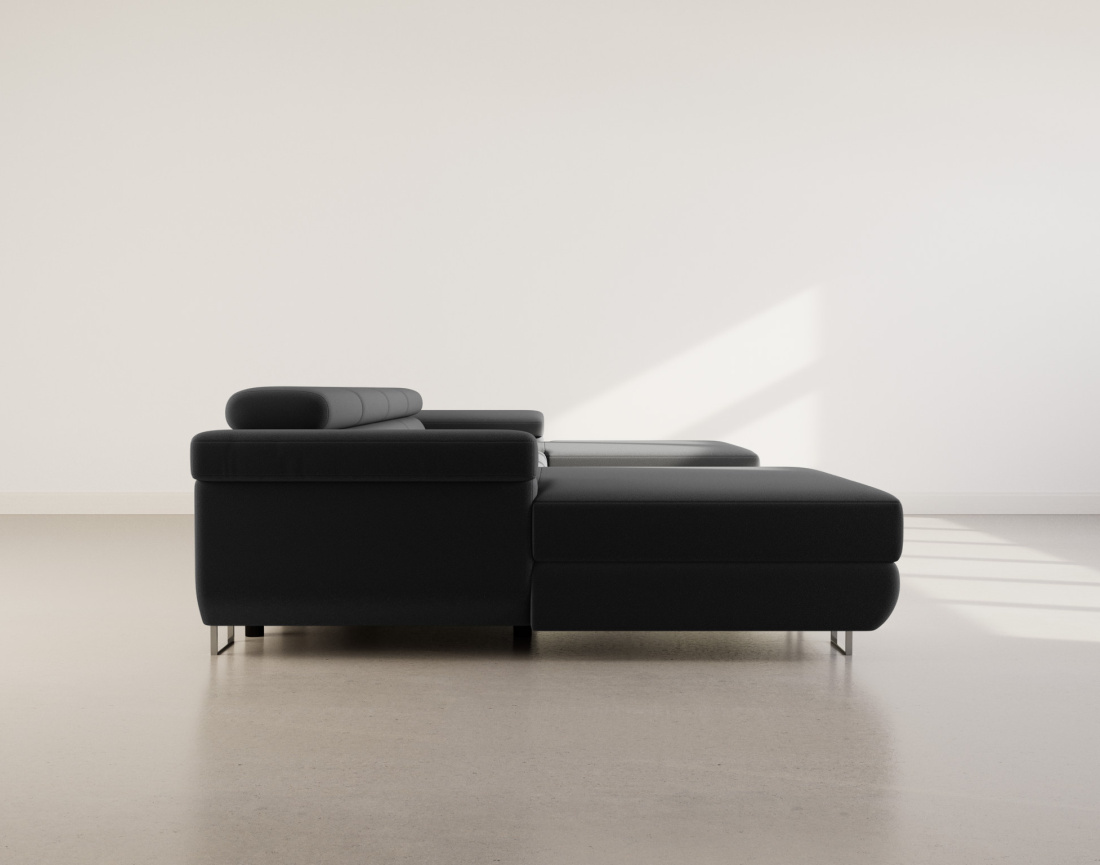 Canapé panoramique en U 7 places convertible avec coffres et têtières réglables en velours Pablo