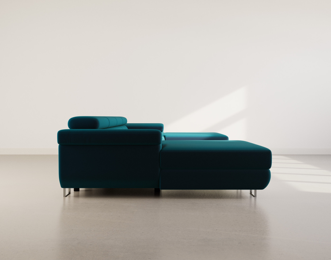 Canapé panoramique en U 7 places convertible avec coffres et têtières réglables en velours Pablo