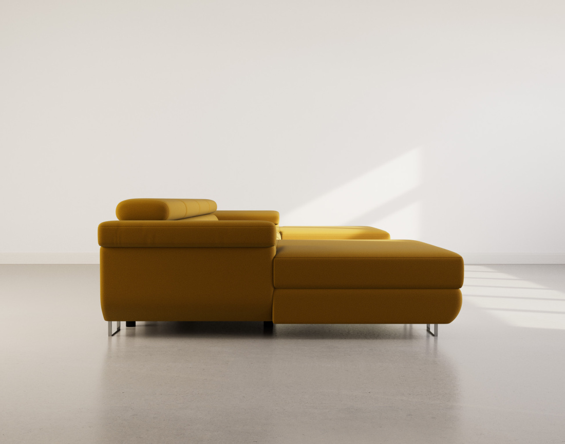 Canapé panoramique en U 7 places convertible avec coffres et têtières réglables en velours Pablo