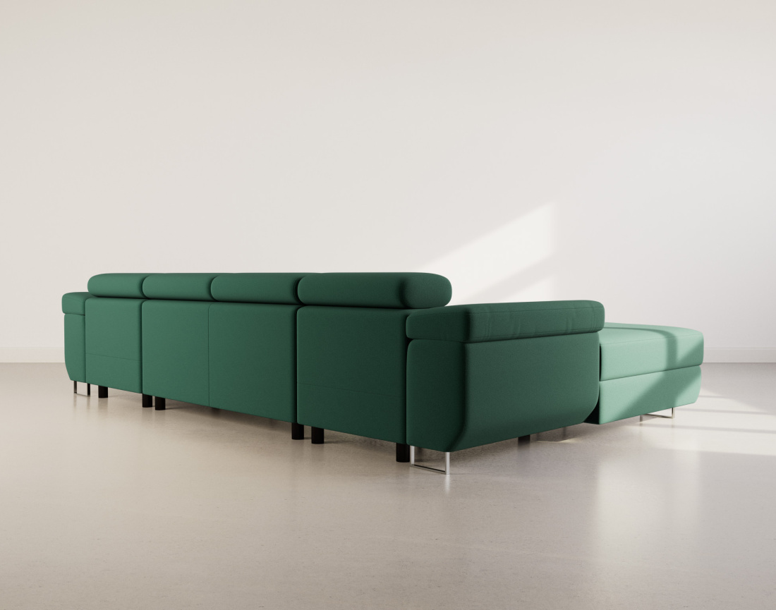 Canapé panoramique en U 7 places convertible avec coffres et têtières réglables en velours Pablo