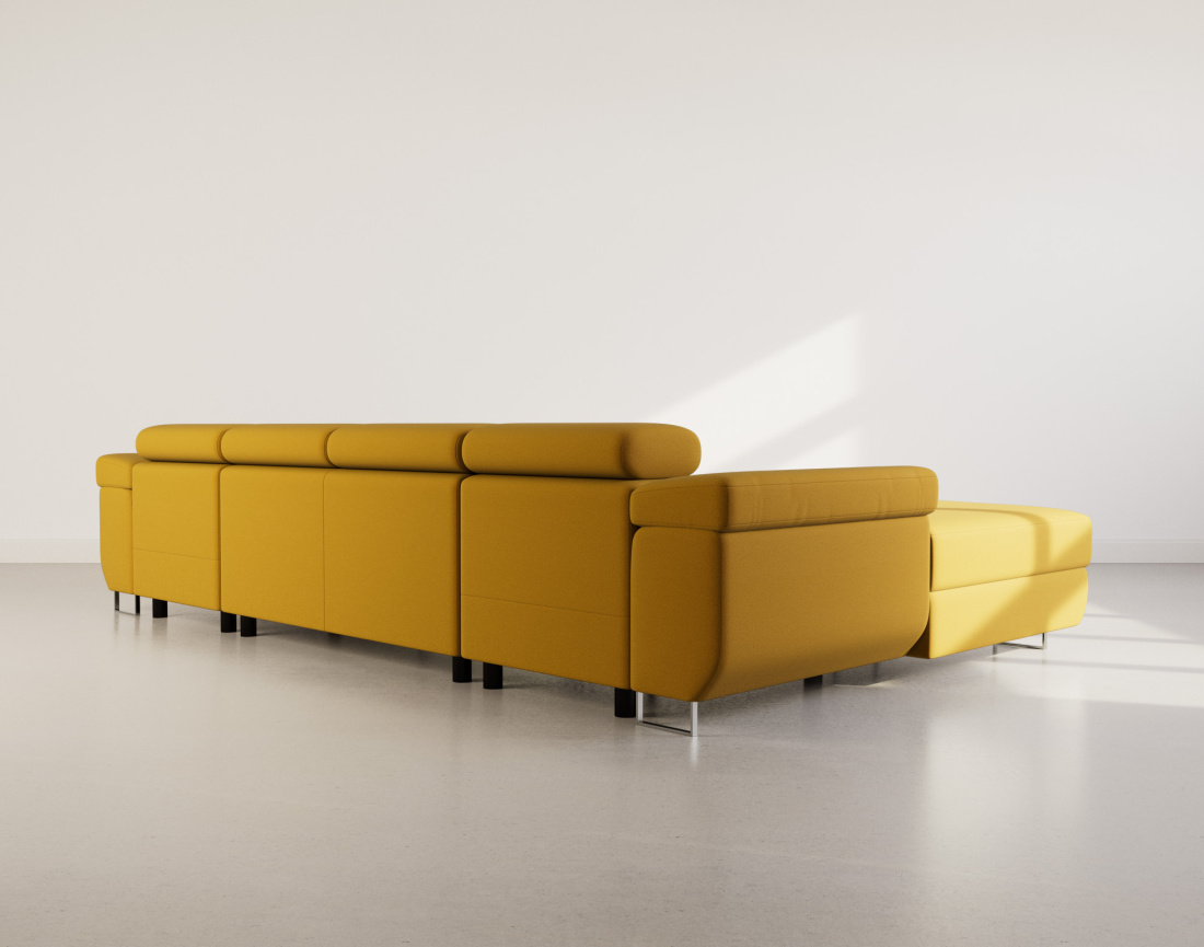 Canapé panoramique en U 7 places convertible avec coffres et têtières réglables en velours Pablo