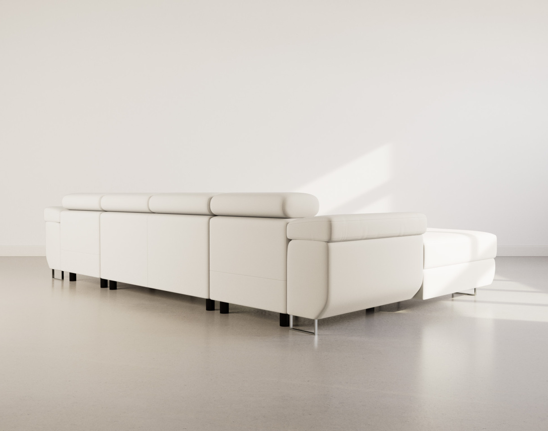 Canapé panoramique en U 7 places convertible avec coffres et têtières réglables en velours Pablo