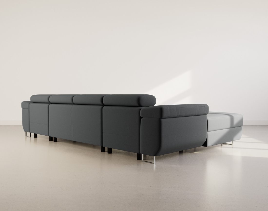 Canapé panoramique en U 7 places convertible avec coffres et têtières réglables en velours Pablo