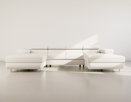 Canapé panoramique en U 7 places convertible avec coffres et têtières réglables en velours Pablo