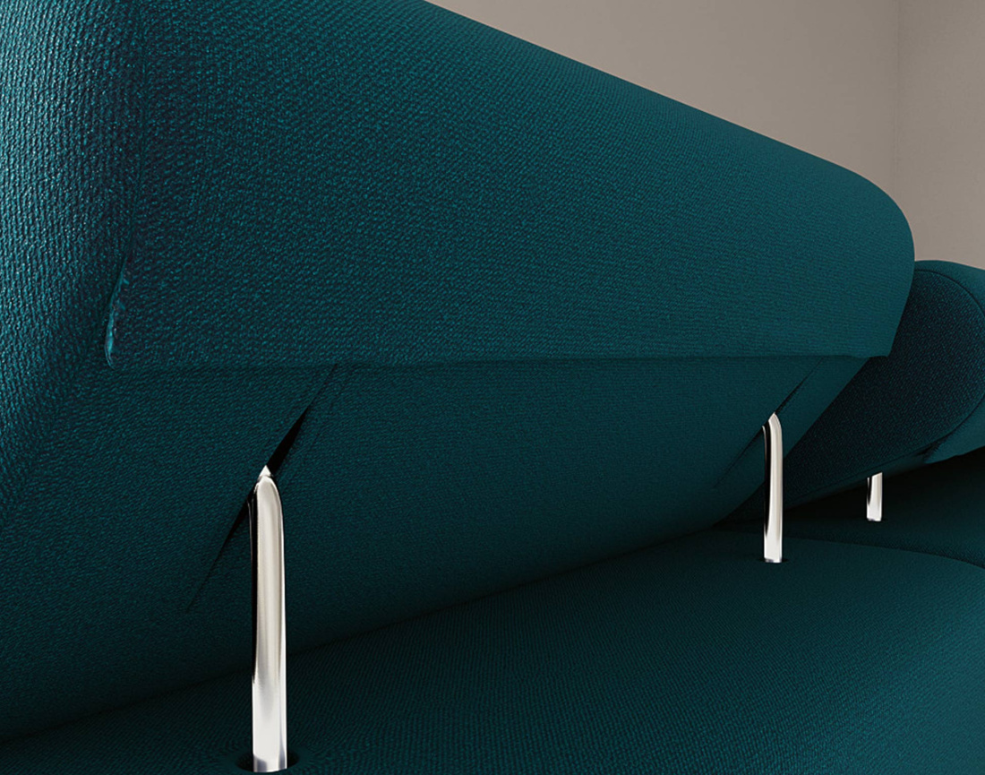 Canapé panoramique en U 7 places convertible avec coffres et têtières réglables en velours Pablo