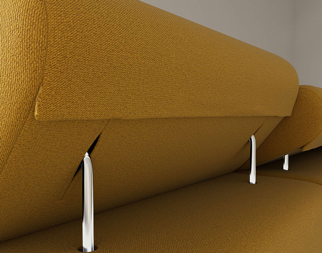 Canapé panoramique en U 7 places convertible avec coffres et têtières réglables en velours Pablo