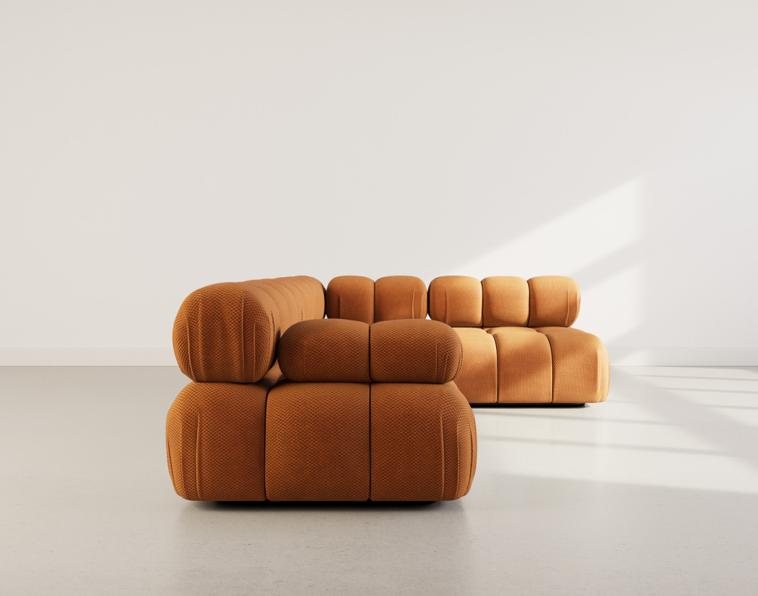 Canapé modulable d'angle droit 5 places en velours texturé Ruby