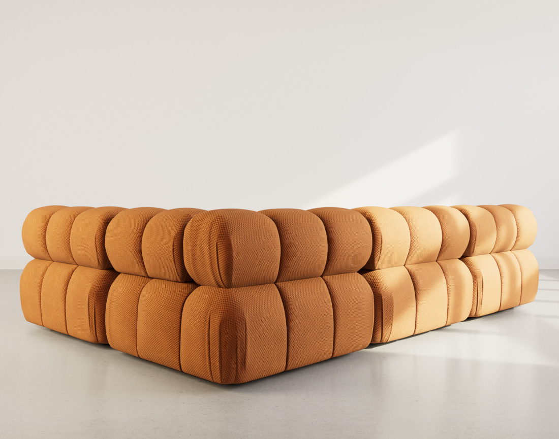 Canapé modulable d'angle droit 5 places en velours texturé Ruby