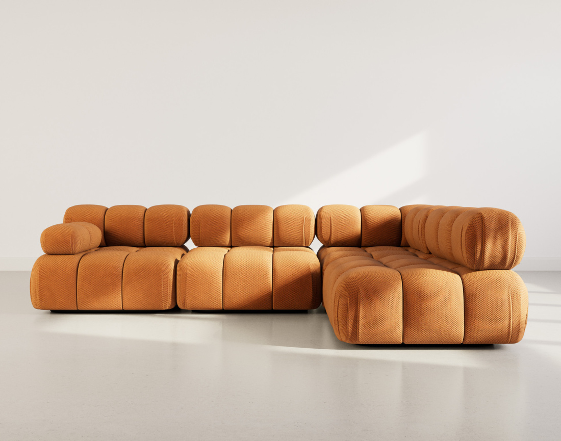 Canapé modulable d'angle droit 5 places en velours texturé Ruby