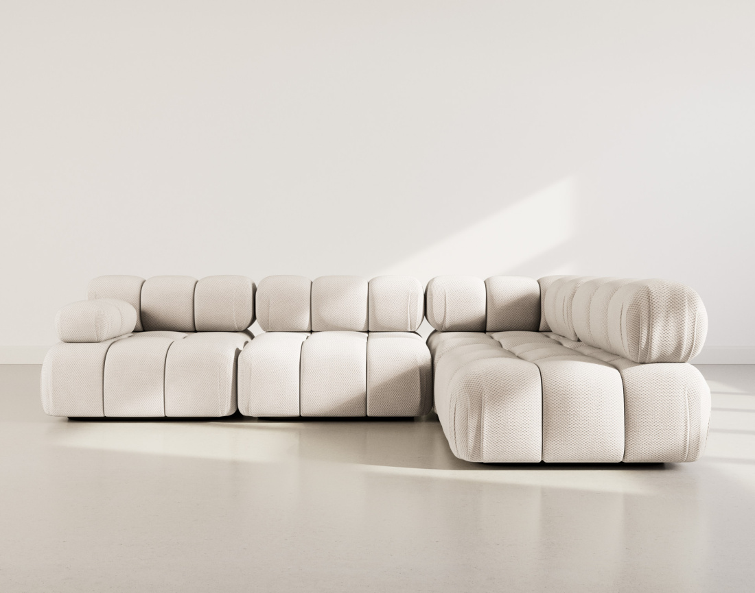 Canapé modulable d'angle droit 5 places en velours texturé Ruby