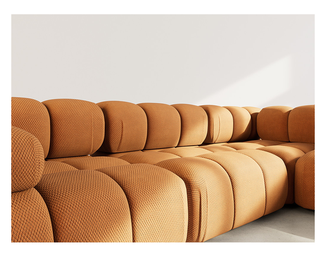 Canapé modulable d'angle droit 5 places en velours texturé Ruby