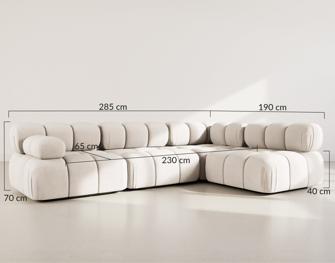 Canapé modulable d'angle droit 5 places en velours texturé Ruby