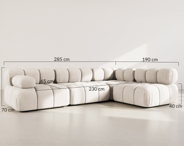 Canapé modulable d'angle droit 5 places en velours texturé Ruby