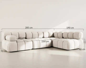 Canapé modulable d'angle droit 5 places en velours texturé Ruby