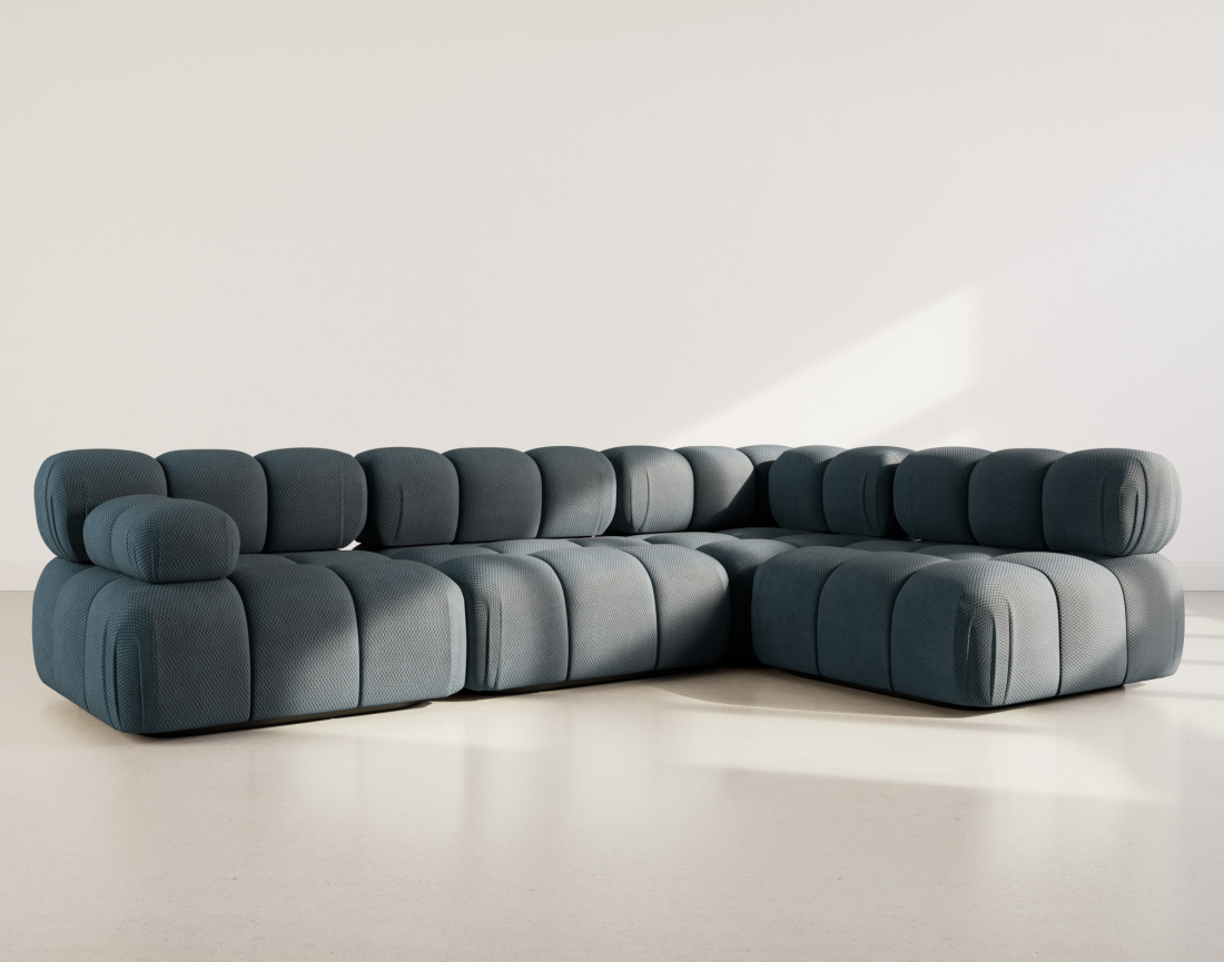 Canapé modulable d'angle droit 5 places en velours texturé Ruby