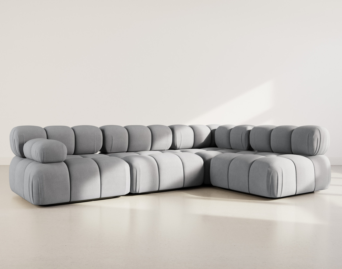 Canapé modulable d'angle droit 5 places en velours texturé Ruby