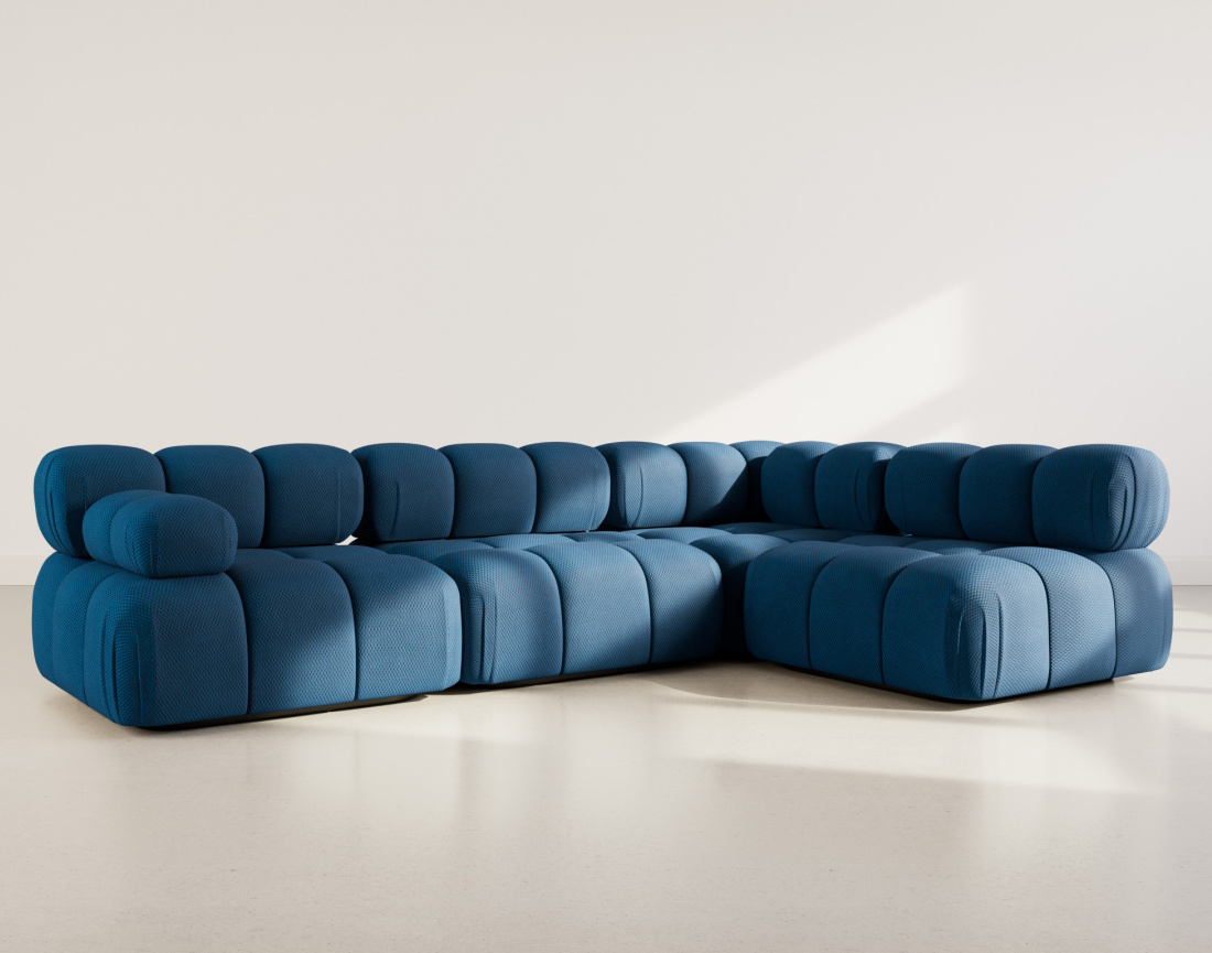 Canapé modulable d'angle droit 5 places en velours texturé Ruby