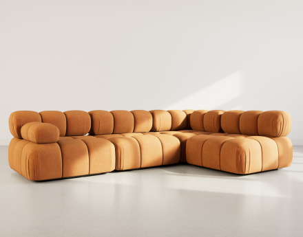 Canapé modulable d'angle droit 5 places en velours texturé Ruby