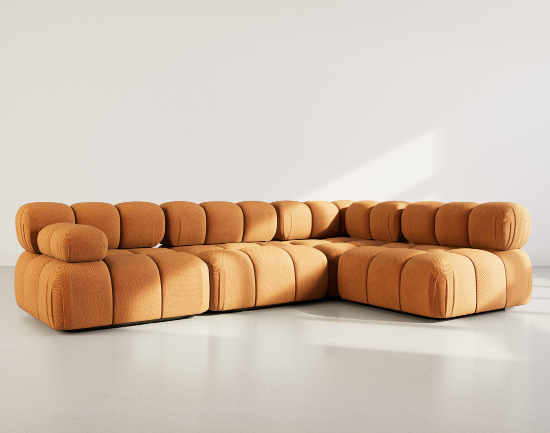 Canapé modulable d'angle droit 5 places en velours texturé Ruby