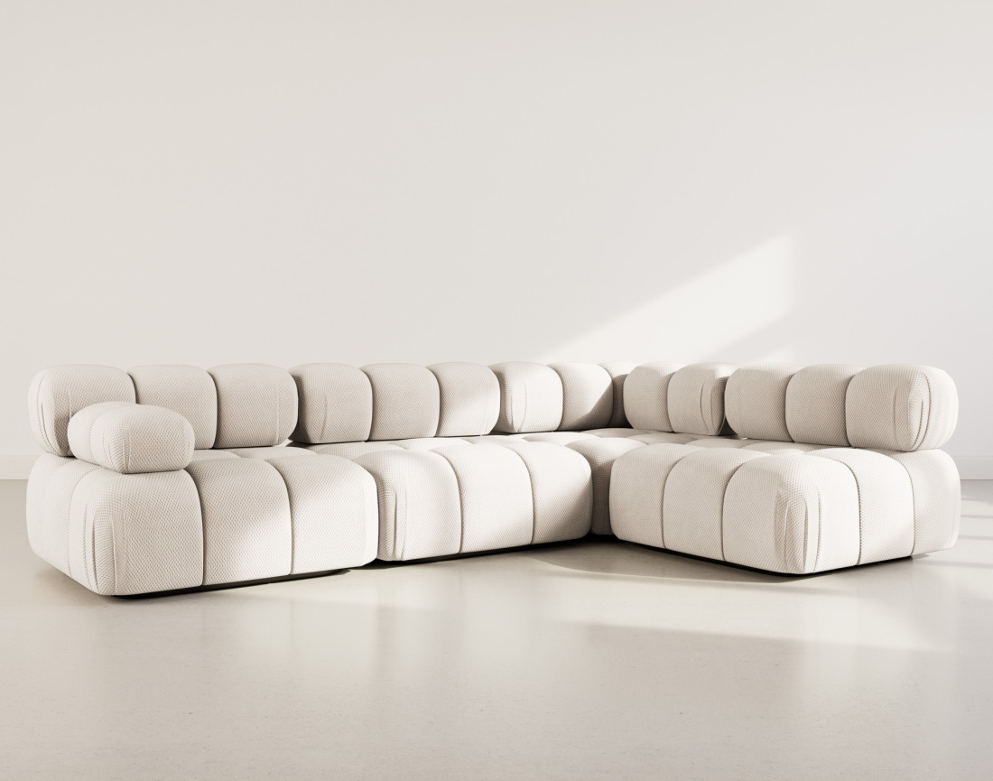 Canapé modulable d'angle droit 5 places en velours texturé Ruby