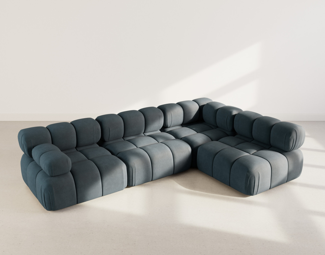 Canapé modulable d'angle droit 5 places en velours texturé Ruby