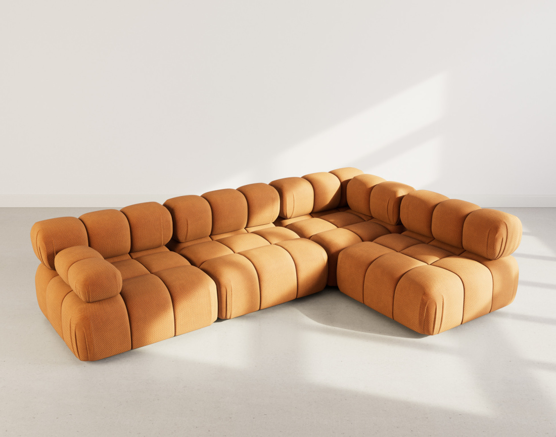 Canapé modulable d'angle droit 5 places en velours texturé Ruby