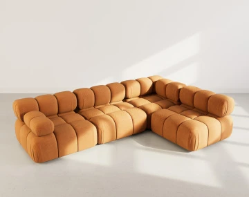 Canapé modulable d'angle droit 5 places en velours texturé Ruby
