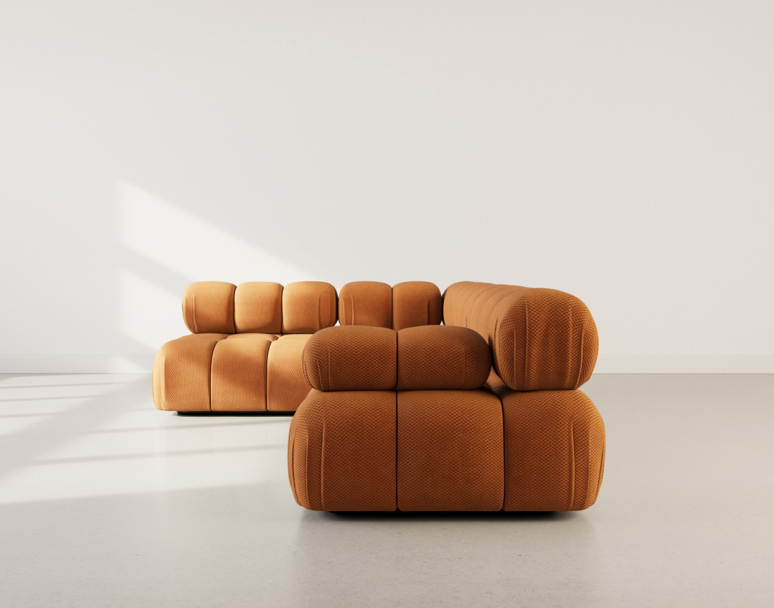 Canapé modulable d'angle gauche 5 places en velours texturé Ruby